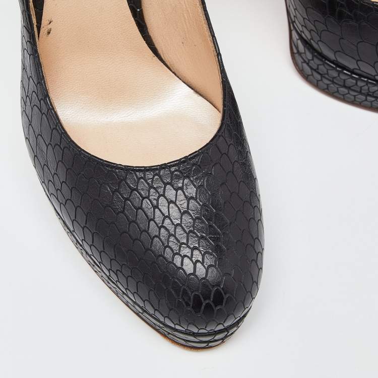 Pre Owned Casadei Black Python Embossed Leather Platform Pumps Size 36.5