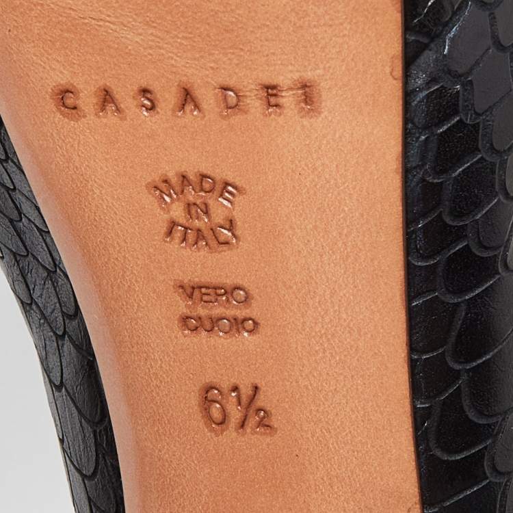 Pre Owned Casadei Black Python Embossed Leather Platform Pumps Size 36.5