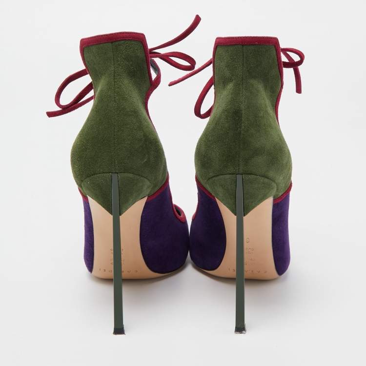 Pre Owned Casadei Tricolor Suede Blade Ankle Tie Pumps Size 36