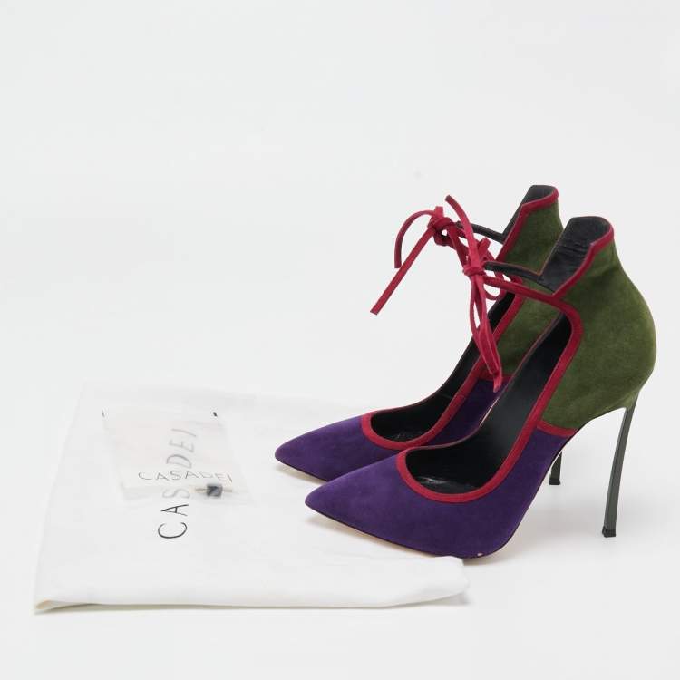 Pre Owned Casadei Tricolor Suede Blade Ankle Tie Pumps Size 36