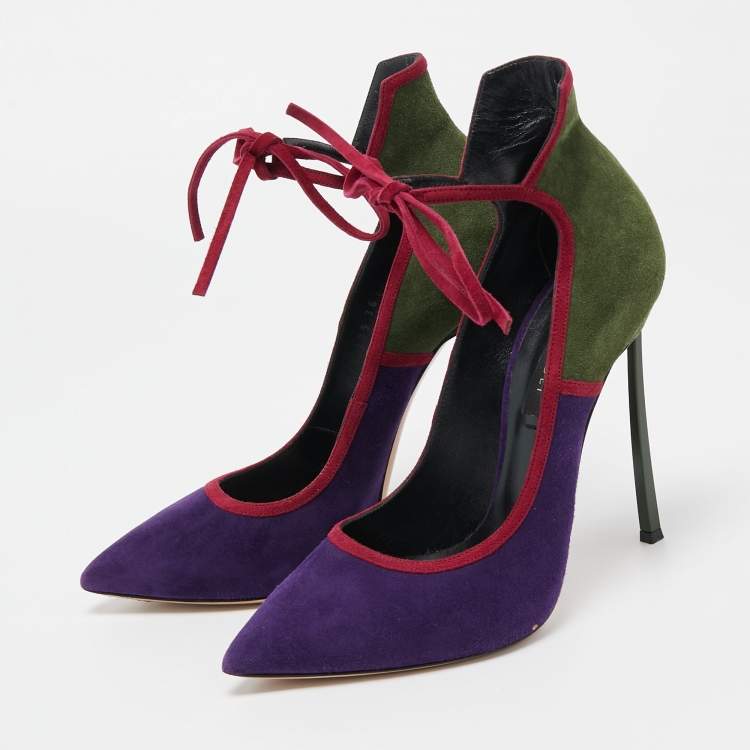 Pre Owned Casadei Tricolor Suede Blade Ankle Tie Pumps Size 36