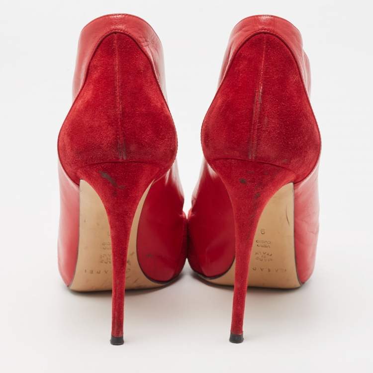 Pre Owned Casadei Red Suede Platform Slip On Ankle Booties Size 39