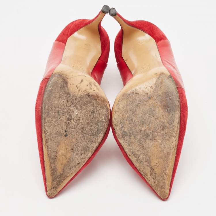 Pre Owned Casadei Red Suede Platform Slip On Ankle Booties Size 39