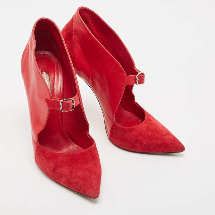 Pre Owned Casadei Red Suede Platform Slip On Ankle Booties Size 39