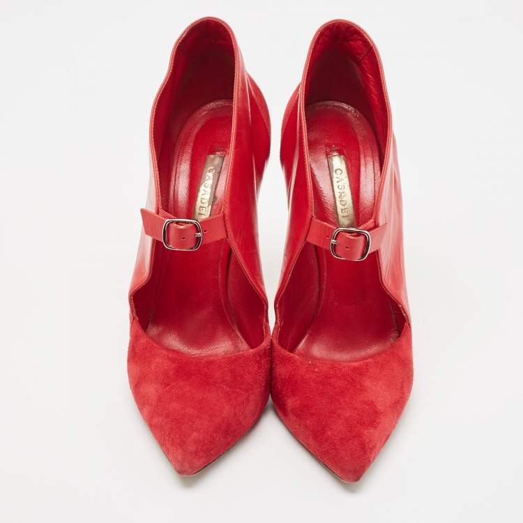 Pre Owned Casadei Red Suede Platform Slip On Ankle Booties Size 39