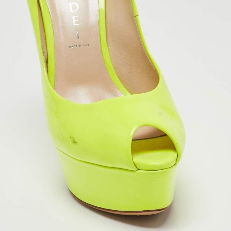 Pre Owned Casadei Lime Green Patent Leather Daisy Peep Toe Platform Pumps Size 37