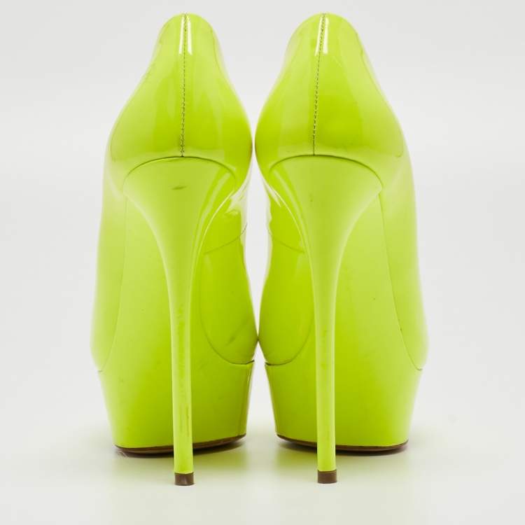 Pre Owned Casadei Lime Green Patent Leather Daisy Peep Toe Platform Pumps Size 37
