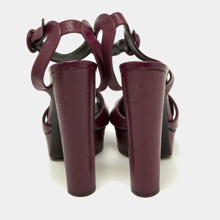 Pre Owned Casadei Purple Leather Platform Ankle Strap  Block Heel Sandals Size 39