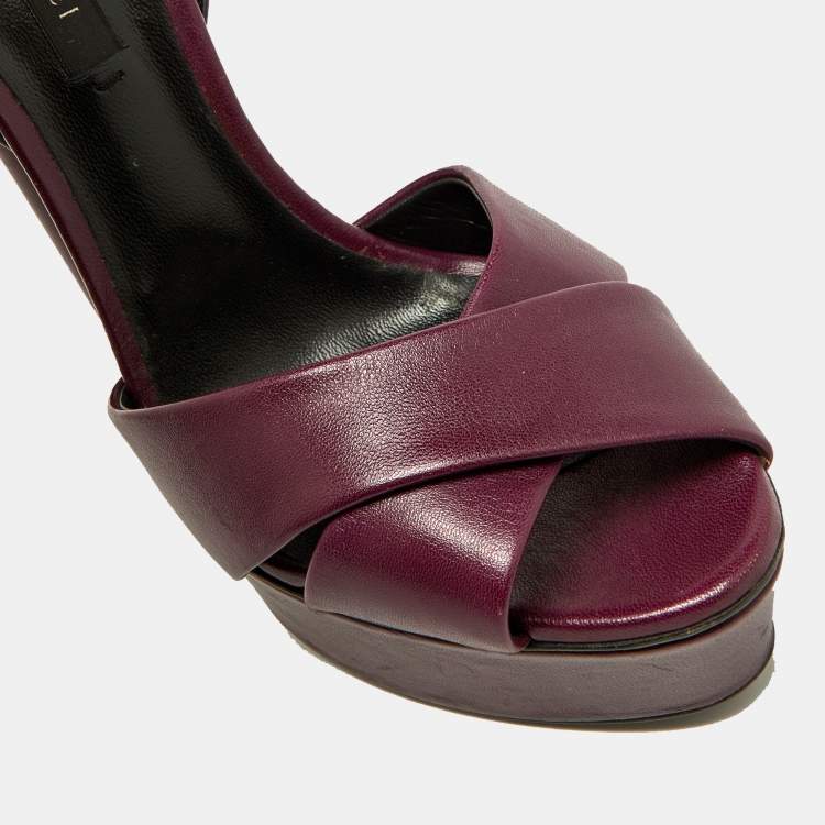 Pre Owned Casadei Purple Leather Platform Ankle Strap  Block Heel Sandals Size 39
