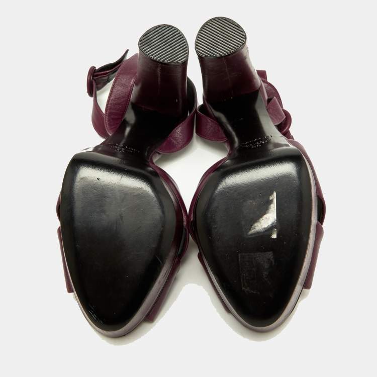 Pre Owned Casadei Purple Leather Platform Ankle Strap  Block Heel Sandals Size 39