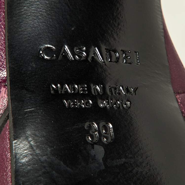 Pre Owned Casadei Purple Leather Platform Ankle Strap  Block Heel Sandals Size 39