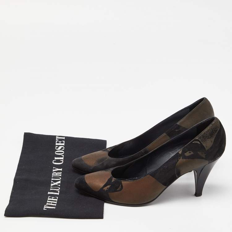 Pre Owned Casadei Black/Brown Printed Nubuck Leather Pointed Toe Pumps Size 39