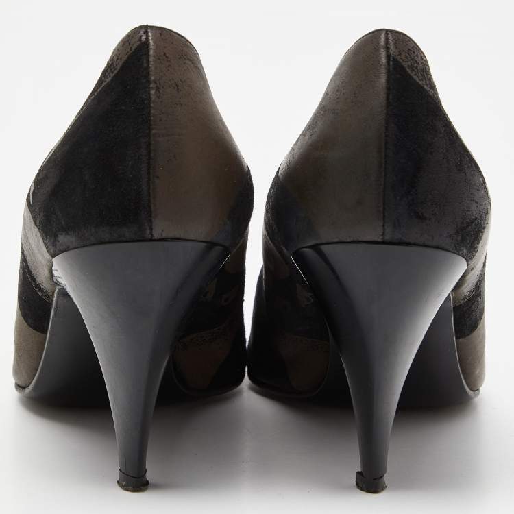 Pre Owned Casadei Black/Brown Printed Nubuck Leather Pointed Toe Pumps Size 39