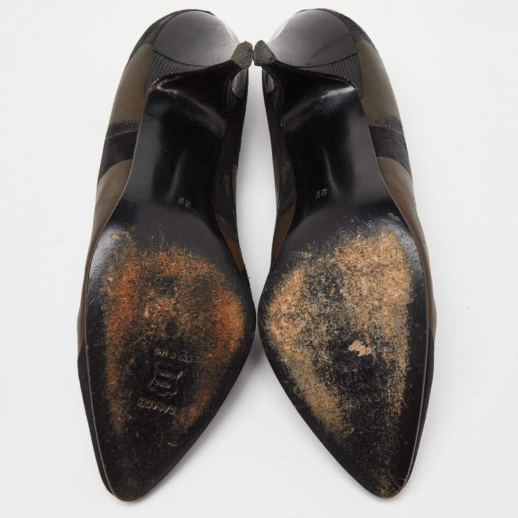 Pre Owned Casadei Black/Brown Printed Nubuck Leather Pointed Toe Pumps Size 39