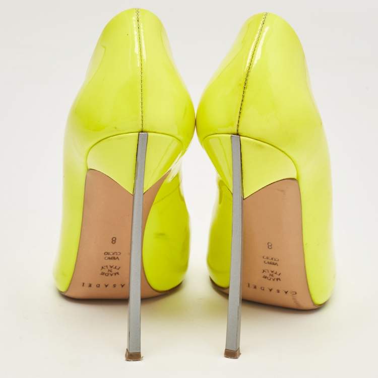 Pre Owned Casadei Neon Yellow Patent Leather Blade Pumps Size 38