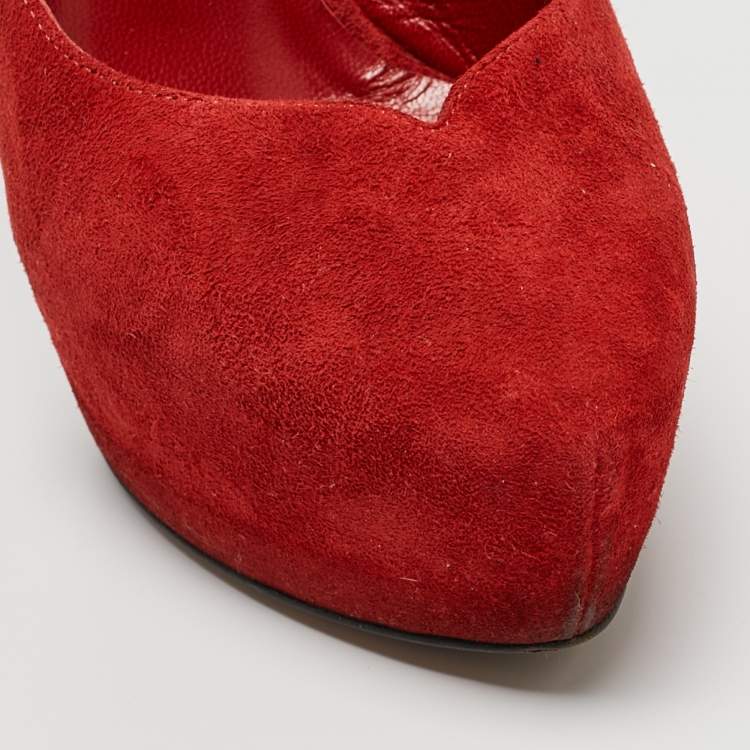 Pre Owned Casadei Red Suede Mary Jane Platform Pumps Size 36