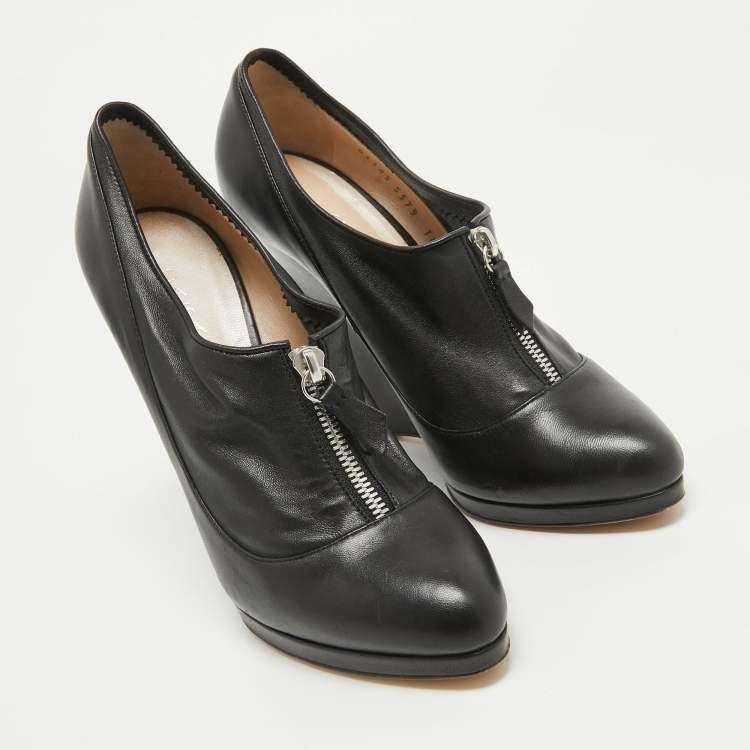 Pre Owned Casadei Black Leather Wedge Platform Ankle Booties Size 39