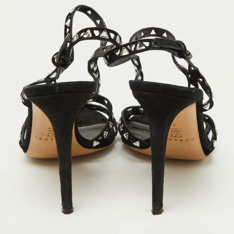 Pre Owned Casadei Black Suede Strappy Crystals Sandals Size 39
