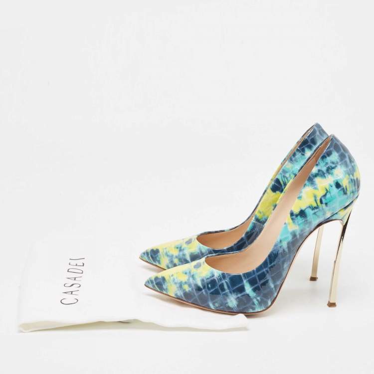 Pre Owned Casadei Tricolor Textured Patent Leather Blade Pumps Size 37