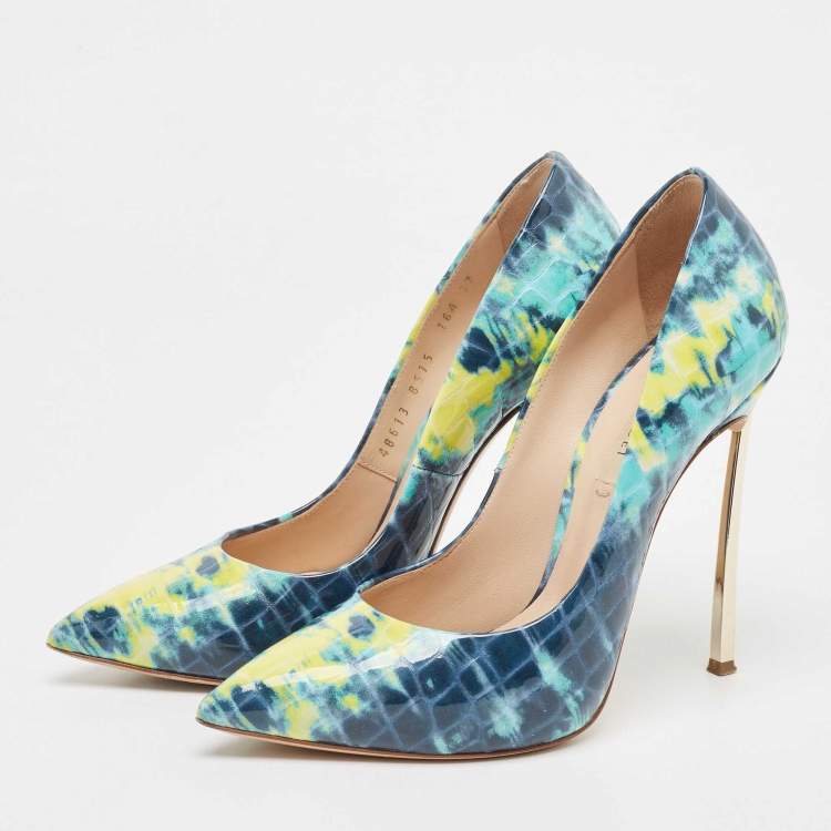 Pre Owned Casadei Tricolor Textured Patent Leather Blade Pumps Size 37
