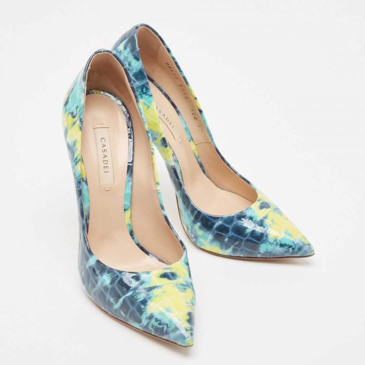 Pre Owned Casadei Tricolor Textured Patent Leather Blade Pumps Size 37