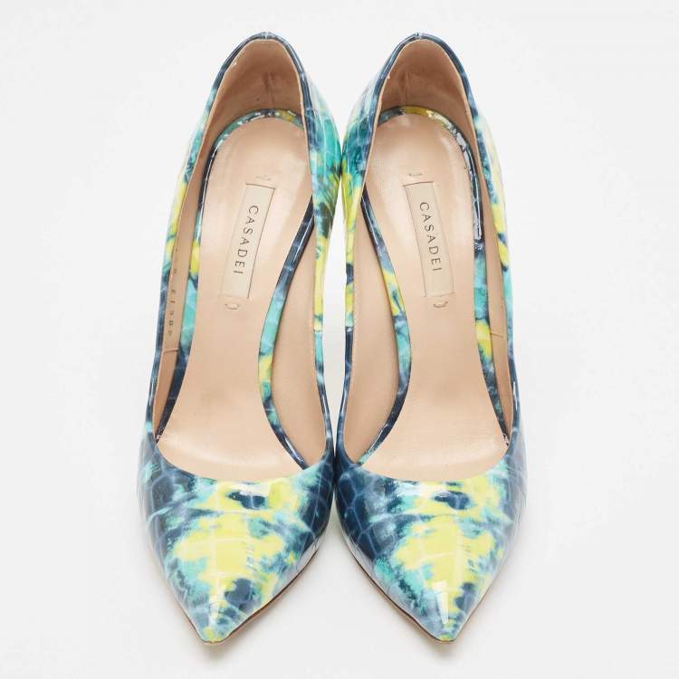 Pre Owned Casadei Tricolor Textured Patent Leather Blade Pumps Size 37