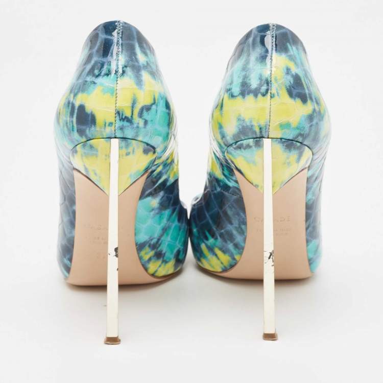 Pre Owned Casadei Tricolor Textured Patent Leather Blade Pumps Size 37