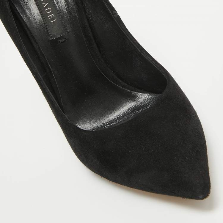 Pre Owned Casadei Black Suede Pearl Blade Pumps Size 36.5