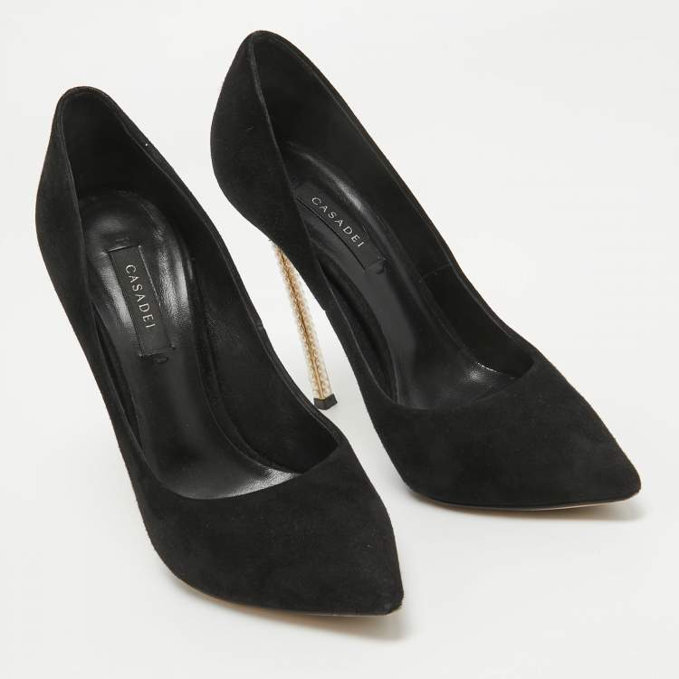Pre Owned Casadei Black Suede Pearl Blade Pumps Size 36.5