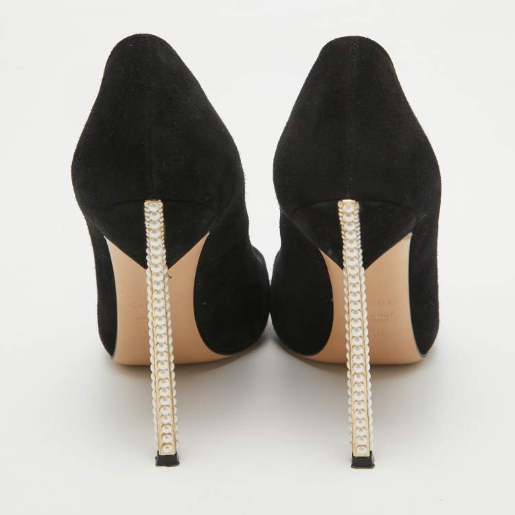 Pre Owned Casadei Black Suede Pearl Blade Pumps Size 36.5