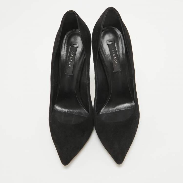 Pre Owned Casadei Black Suede Pearl Blade Pumps Size 36.5