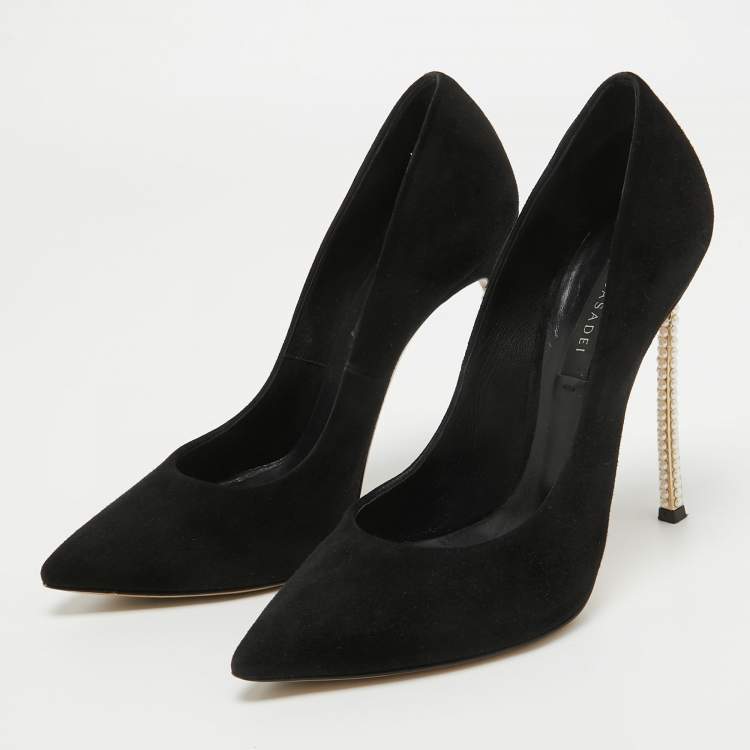 Pre Owned Casadei Black Suede Pearl Blade Pumps Size 36.5