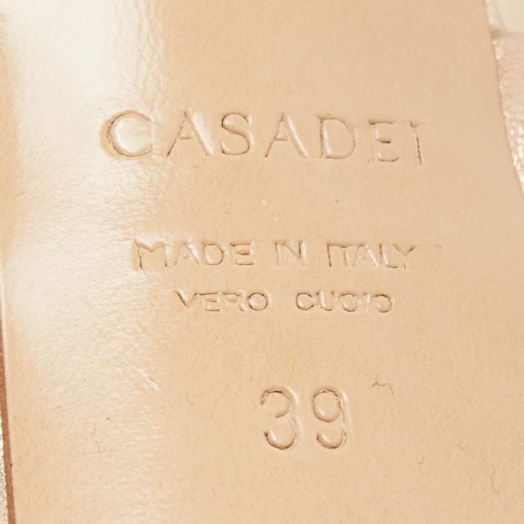 Pre Owned Casadei Rose Gold Leather Platform Ankle Strap Sandals Size 39