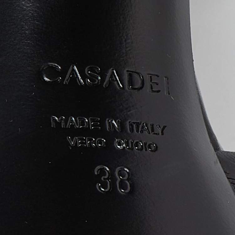 Pre Owned Casadei Black Leather Crystal Embellished Platform Sandals Size 38