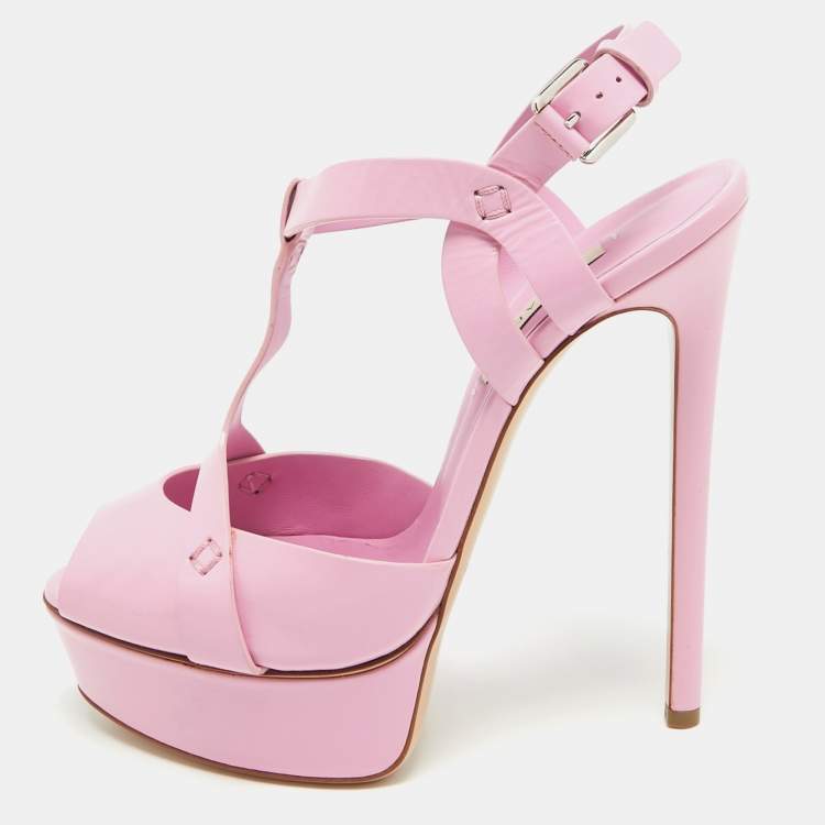Casadei Pink Leather Platform Peep Toe Sandals Size 39
