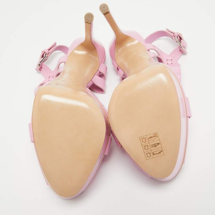 Pre Owned Casadei Pink Leather Platform Peep Toe Sandals Size 39