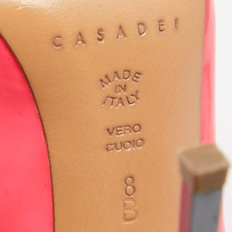 Pre Owned Casadei Neon Pink Patent Leather Pointed Toe Pumps Size 38