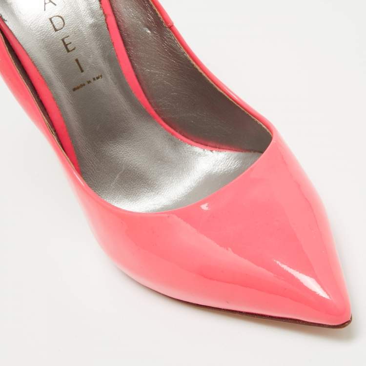 Pre Owned Casadei Neon Pink Patent Leather Pointed Toe Pumps Size 38