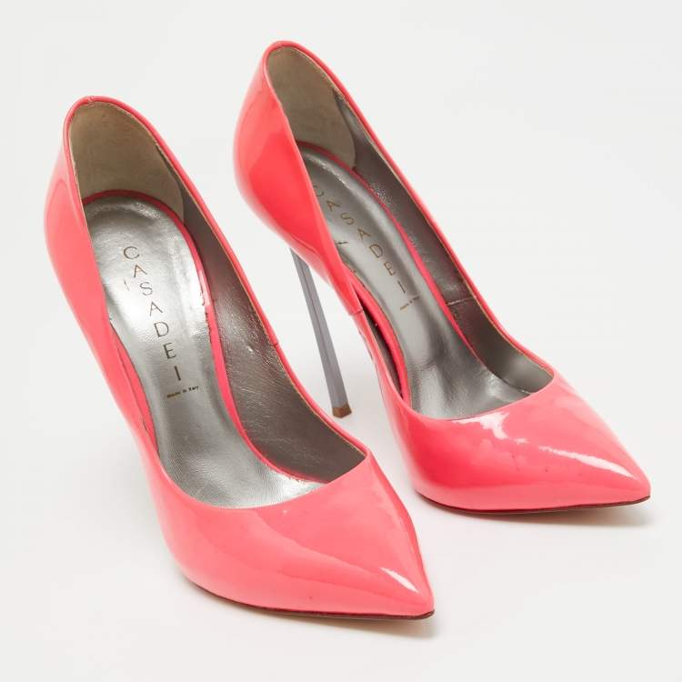 Pre Owned Casadei Neon Pink Patent Leather Pointed Toe Pumps Size 38