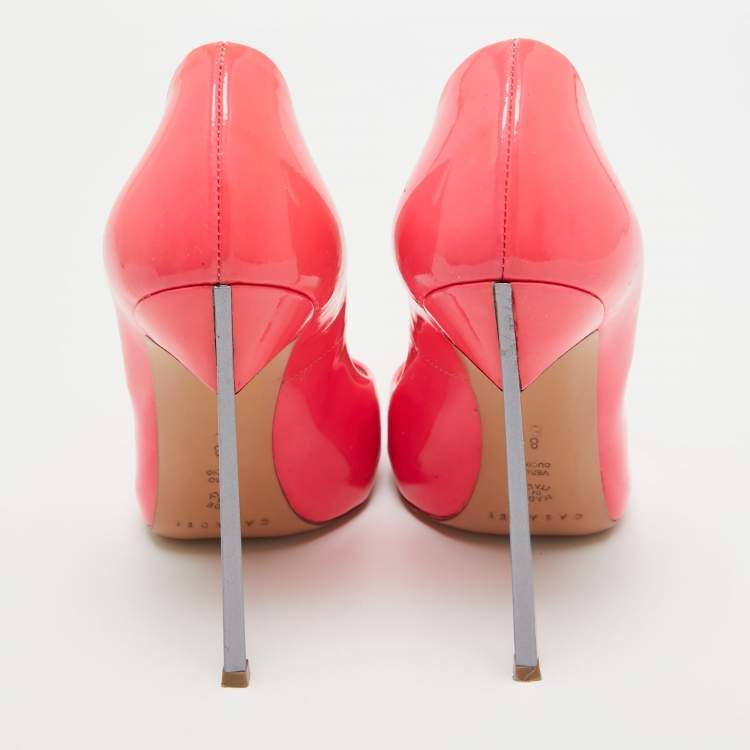 Pre Owned Casadei Neon Pink Patent Leather Pointed Toe Pumps Size 38