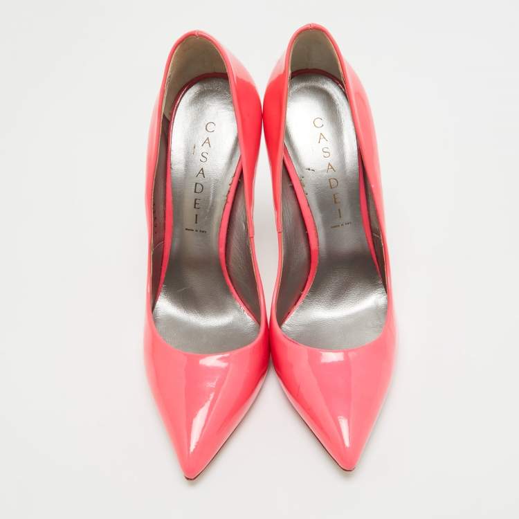 Pre Owned Casadei Neon Pink Patent Leather Pointed Toe Pumps Size 38
