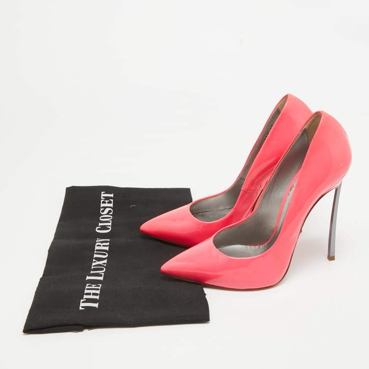 Pre Owned Casadei Neon Pink Patent Leather Pointed Toe Pumps Size 38