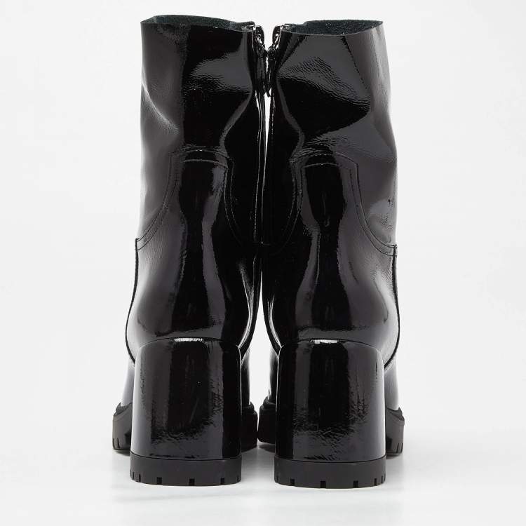 Pre Owned Casadei Black Patent Leather Block Heel Ankle Boots Size 40