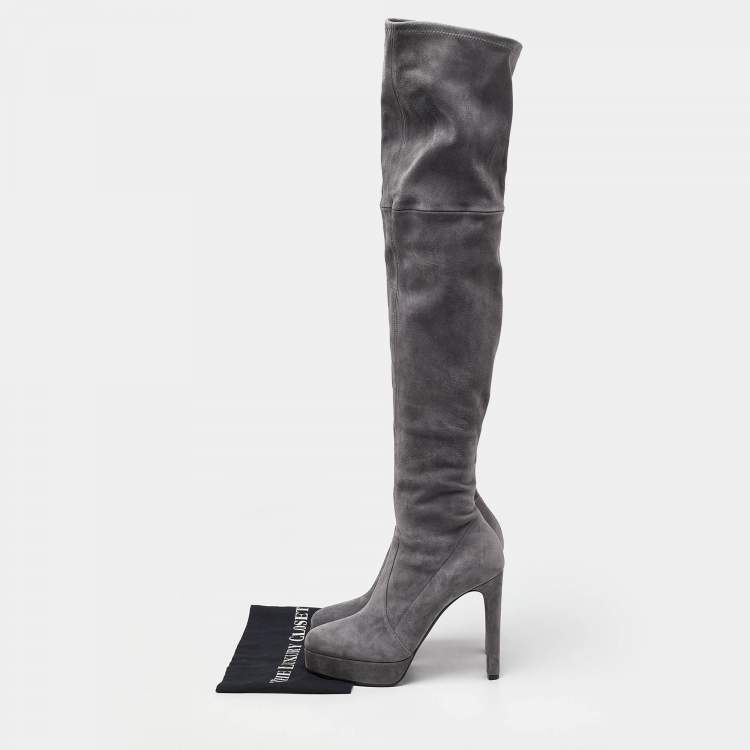 Pre Owned Casadei Grey Suede Over The Knee Length Boots Size 40
