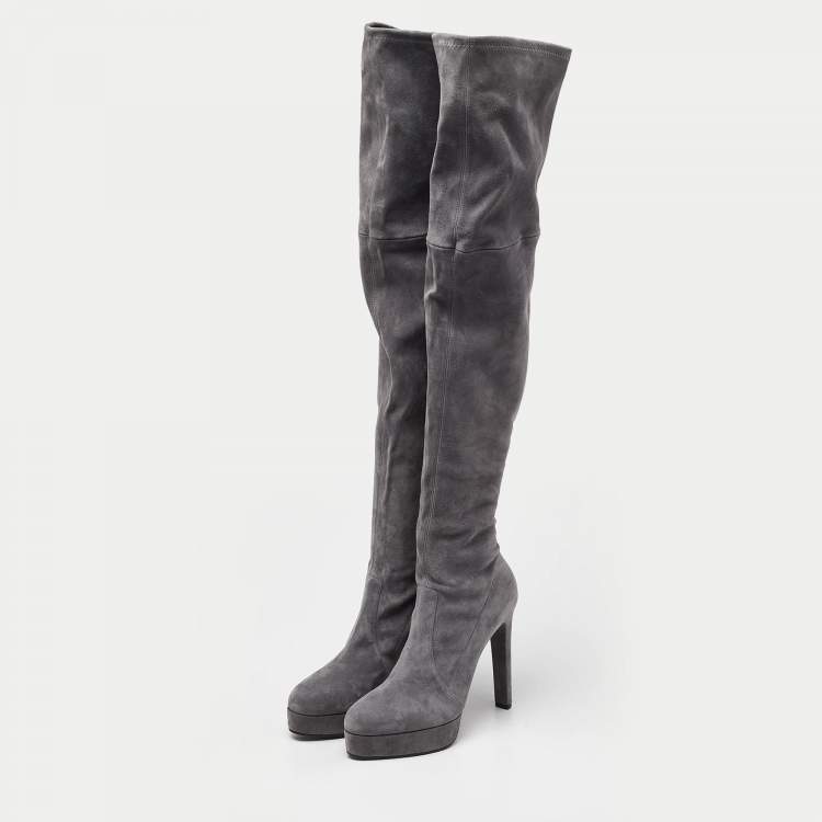 Casadei Grey Suede Over The Knee Length Boots Size 40 Casadei TLC