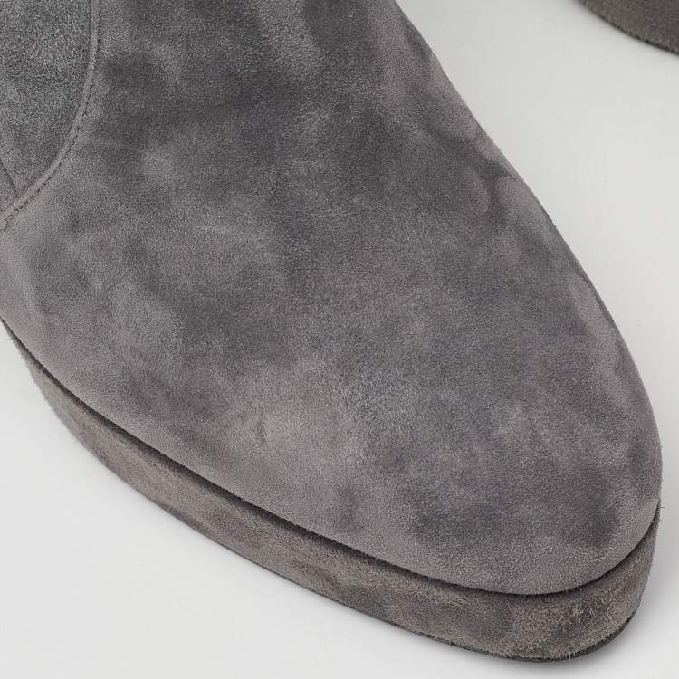 Pre Owned Casadei Grey Suede Over The Knee Length Boots Size 40
