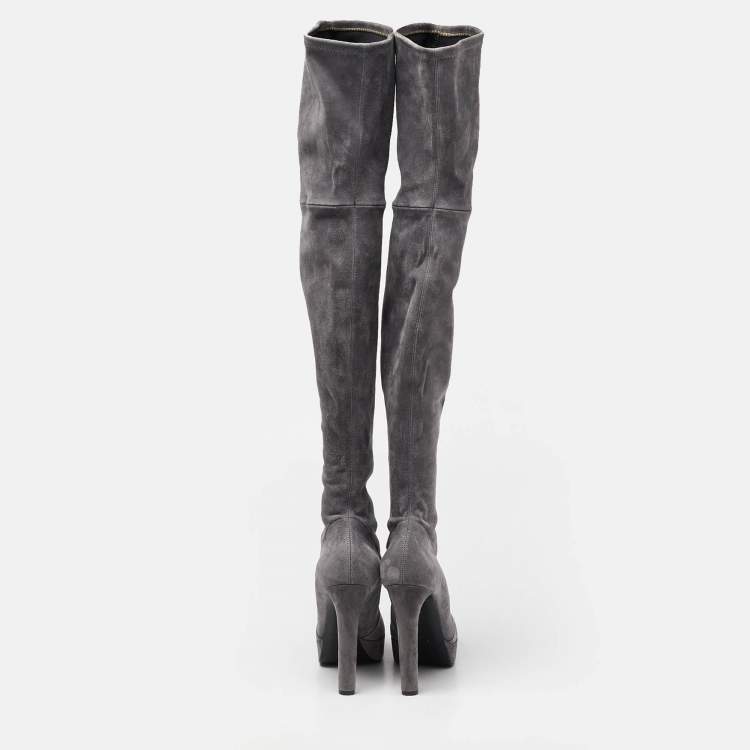 Pre Owned Casadei Grey Suede Over The Knee Length Boots Size 40