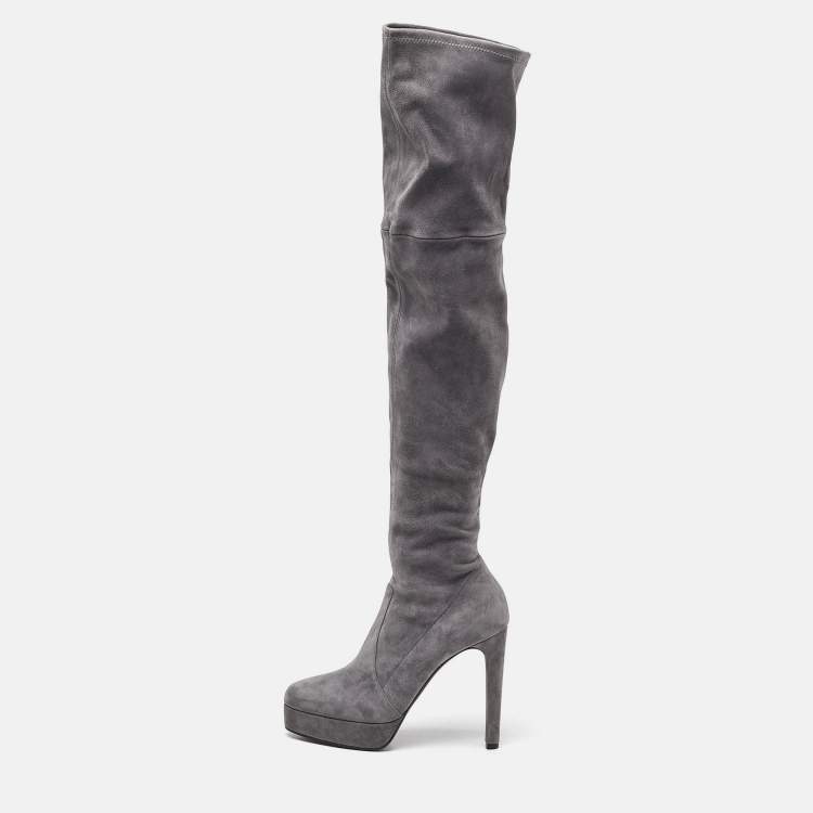 Casadei Grey Suede Over The Knee Length Boots Size 40 Casadei The Luxury Closet