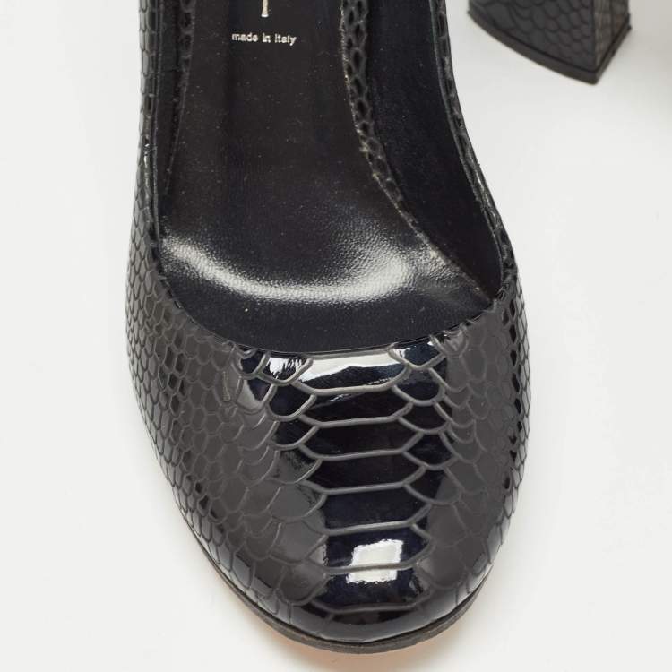 Pre Owned Casadei Black Python Embossed Leather Round Toe Pumps Size 37.5