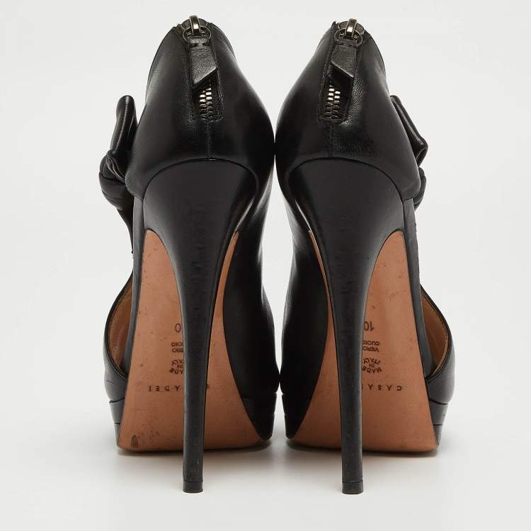 Pre Owned Casadei Black Leather Cutout Peep Toe Platform Booties Size 40